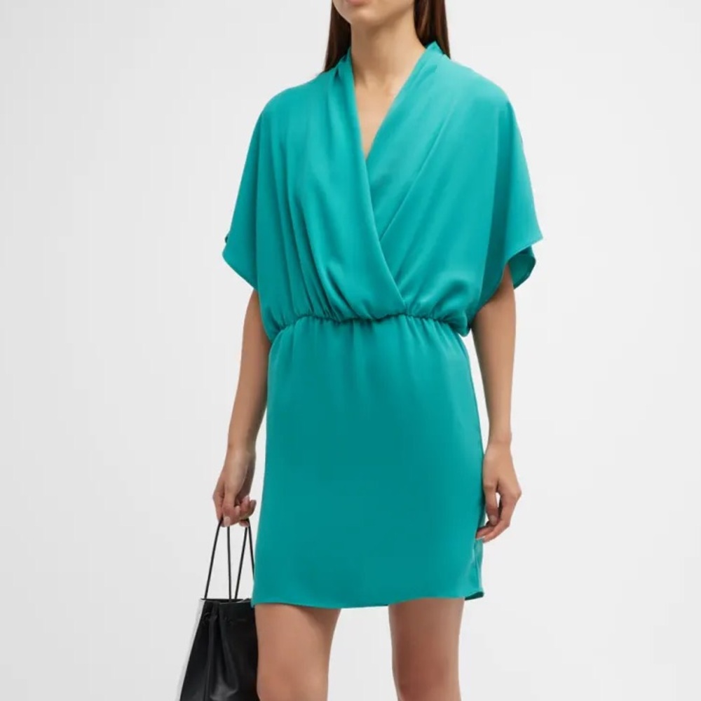 Trina Turk CONCOURSE Aqua Teal Mini Dress Faux Wrap Drape Size XL